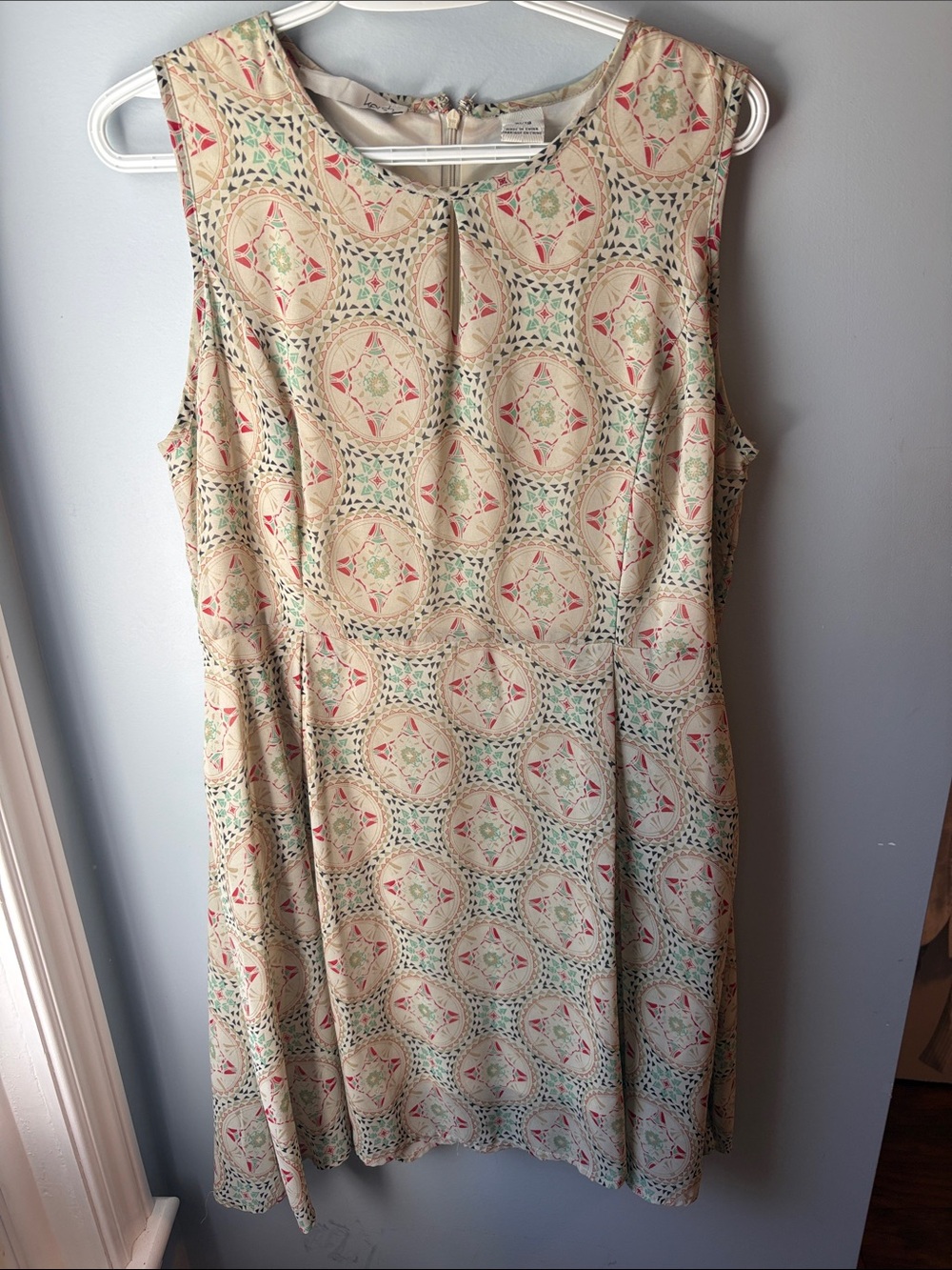 Kersh Cream Mini Dress with Mint and Coral Medallion Print